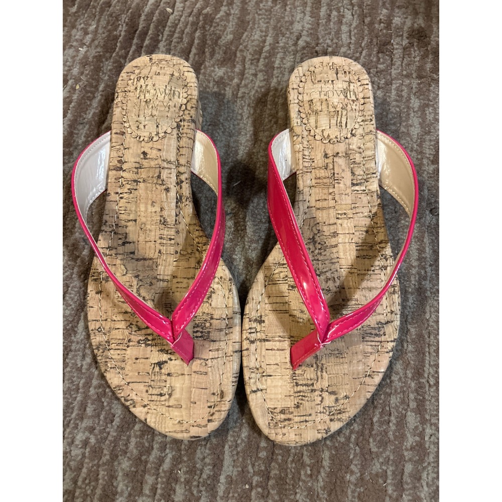 Crown & Ivy Cork Flip Flops Hot Pink Thong Sandals‎ Summer Beach Shoes Size 7.5